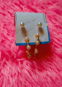 Pearl Earrings Set - 2 Pairs