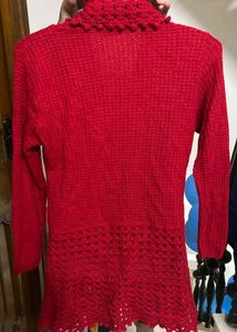 Red Knit Crochet Cardigan
