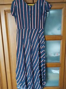 Navy Blue A - Line Midi Cotton Dress