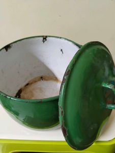 Vintage Greenteal Enamel Pot Rustic Decor