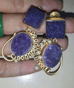 Golden pearl purple earrings