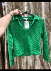 H&amp;M green eyelet top