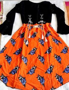Unique Orange Floral Dress❤️