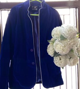Navy Blue Velvet Coat Casual Regular Wear