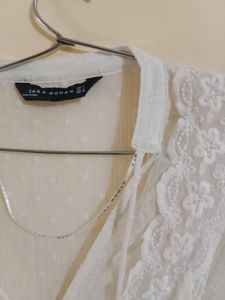 ZARA Sheer White Flowy Top Size M/L2