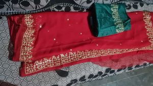 Elegant Red Saree with Gold Embroidery