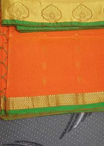 Orange &amp; Green Paisley-Style Zari Woven Sari