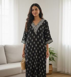 Printed Black Kurta