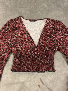 Deep Neck Floral Crop Top