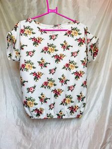 White Floral Balloon Top (imported)