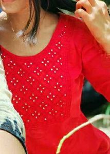 Red Embellished Kurta