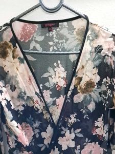 Floral Print See-Through Cardigan