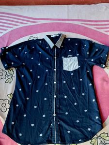 Navy Blue Printed Shirt Made In Thiland