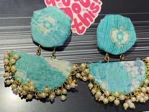 Ethereal Bloom: Fabric & Pearl Fusion Earrings