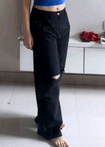 SAVANA Ripped Wide Leg Black Jeans SEND OFFERS