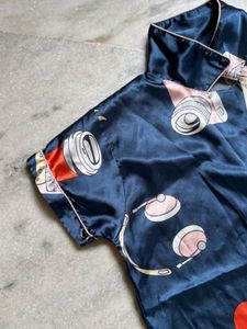 Blue Satin Pajama Set