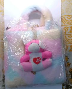 Pastel Plush Handbag with Teddy