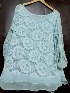 Light Blue Lace Floral Top for 40 Bust