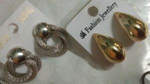 Statement Earring Set: Silver Knot & Gold Teardrop