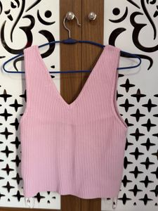 Pink Ribbed V-Neck Tank