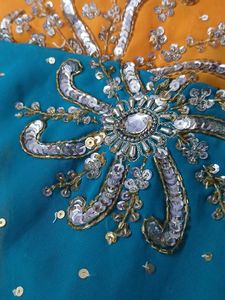 Orange &amp; Blue Sequin Saree