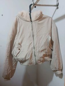 Beige Hooded Bomber Jacket