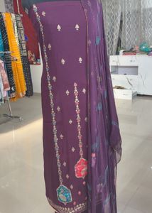 Hand Painted Purple Salwar Kameez Fabric