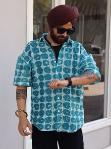 Turquoise Patterned Mesh Shirt