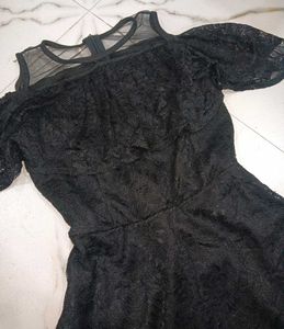 Women Skater Black Knee Length Dress