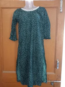 Dark Green Polka Dot Kurti