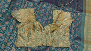 Green &amp; Gold Saree With Stitched Blouse