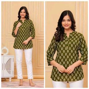 Olive Green Printed Top