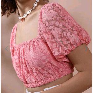 Elegant Pink Lace Puff Sleeve Crop Top🌸