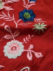 Red Embroidered Kurta