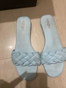 Light Blue Woven Slide Sandals