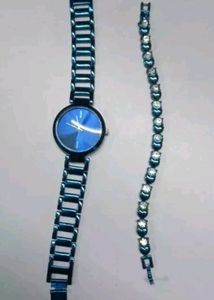 Watch And Bracelet Combo- Blue