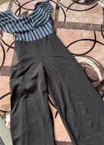 Striped Jumpsuit with Ruffle Detail