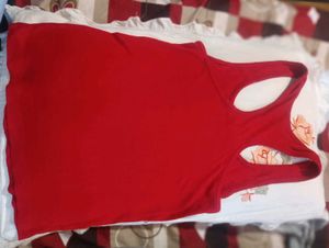 Red Scoop Neck Tank Top For Woman