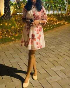 Halter Neck A - Line Knee Length Floral Dress
