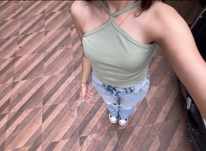 Green criss cross halter tank top