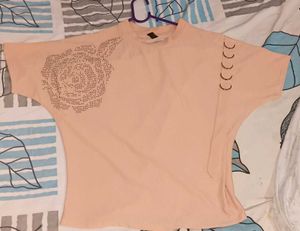 Peach Embellished Dolman Top
