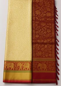 Cream Soft Silk Saree | Maroon Rich Pallu | Elepha