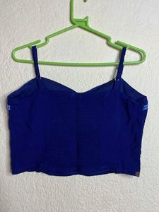 Floral Embroidered Navy Crop Top