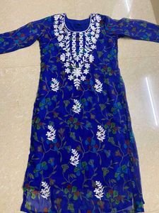 Blue Floral Embroidered Kurti ( Price Negotiable )