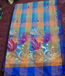 Floral Embroidered Checkered Saree