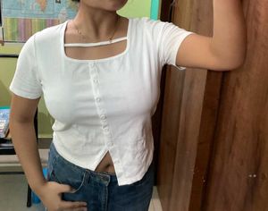 Cute White Button-Up Top