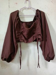 Brown Ruched Crop Top