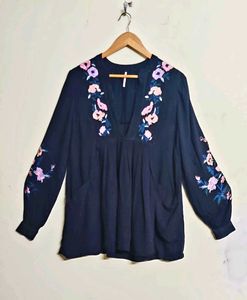Black Embroidery Work Cotton Top Size-38