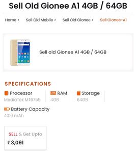 Gionee A1 Model Resell. Market Price For Proof.