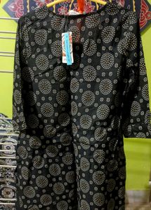 Ethnic Black Printed Straight Kurta